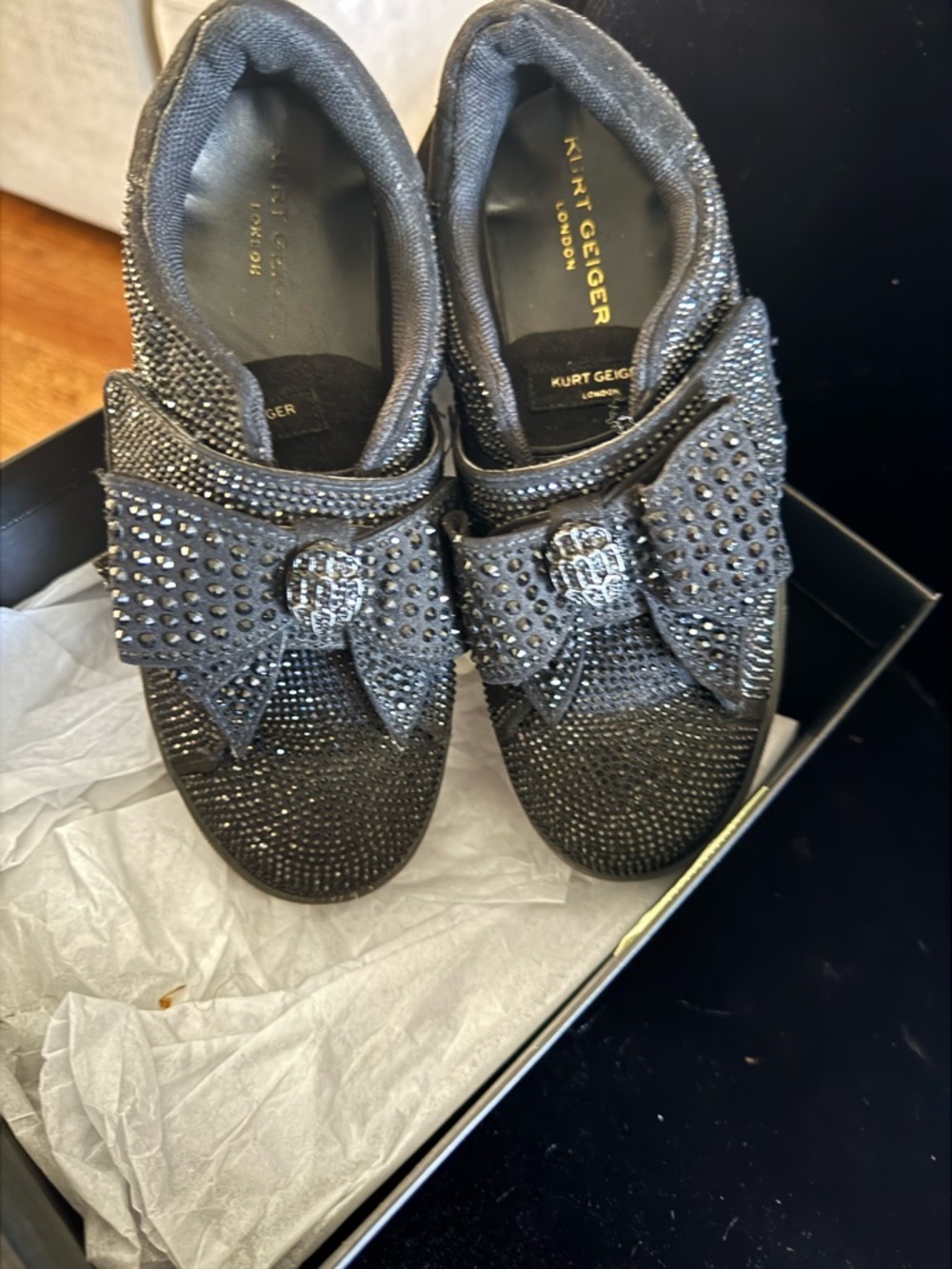 Kurt Geiger Black Crystal Bow Slip-On Trainers